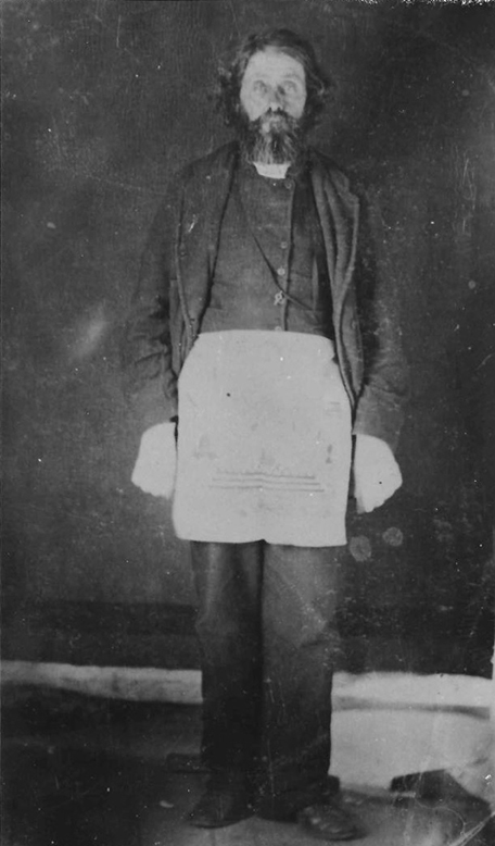 James Beeman, half-brother of John Beeman, was one of the first to settle White Rock Creek in 1842. This undated photo shows him in a canvas apron, likely used to protect his clothes while he butchered the bison he hunted in the area. (Photo courtesy of the MC Toyer Collection) 
