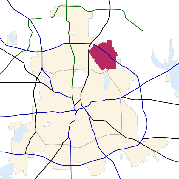 graphic of the Lake Highlands neighborhood of Dallas, Texas is the work of drumguy8800 via Wikimedia Commons.