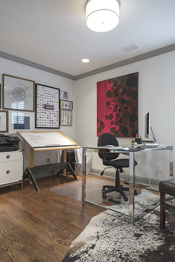 Extensions to the Kellogg home include two home offices. Derek Kellogg’s office is pictured left. The Kelloggs employed designer Angeline Guido Hall, who says working with someone to decorate and furnish their home is an “intimate privilege.” Photo by Jeanine Michna-Bales
