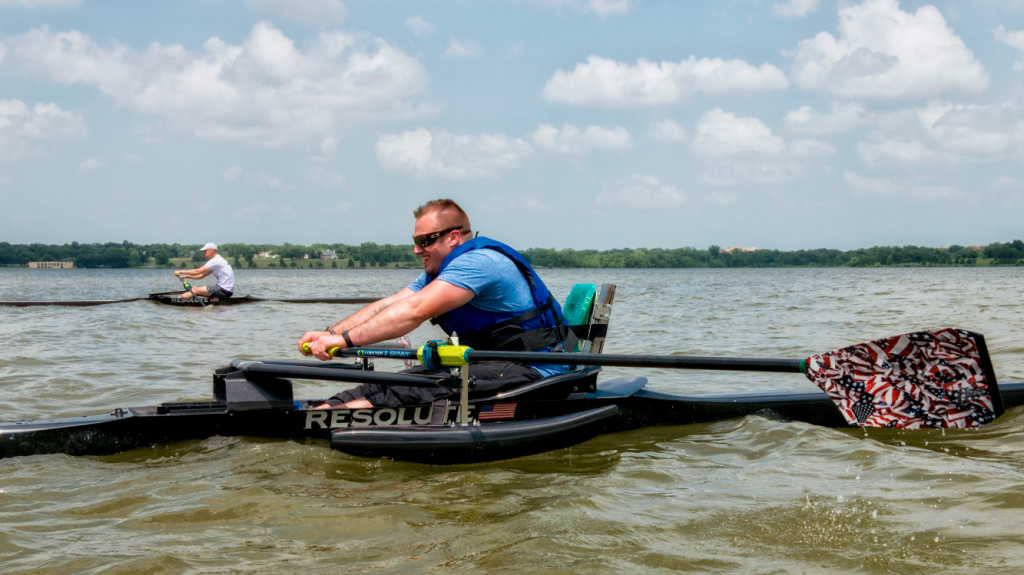 An adaptive rower demonstrates his skill at White Rock Lake.