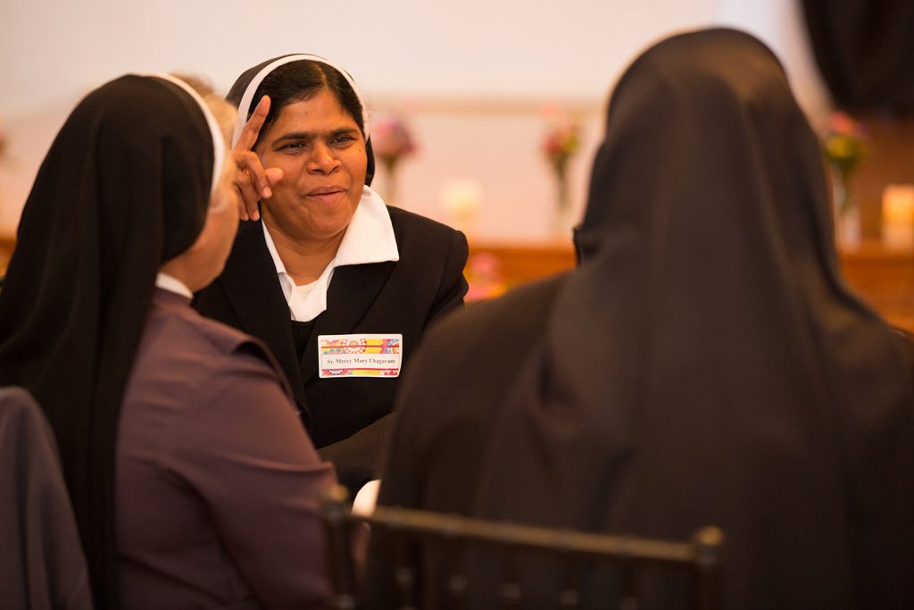 Senior Mercy Mary Ubagaram jokes with other nuns from the Diocese of Dallas. (Photo by Rasy Ran)