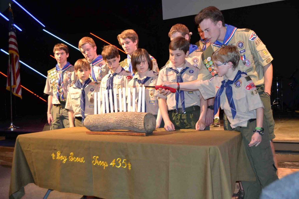 The Falcon Patrol passing the torch to the Glowing Phoenix Patrol – hoping that they too will all become Eagle Scouts one day