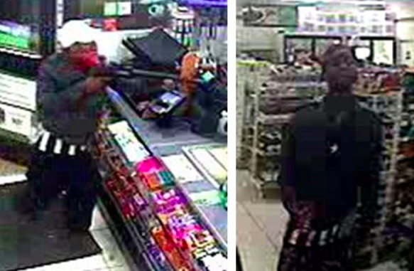 Suspect robbing the 7-11 on Walnut. The same man, police believe, was inside the store hours earlier.