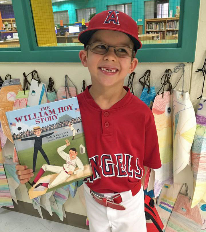 William dresses up as William Hoy for Book Character Day at Stimson Elementary in Richardson