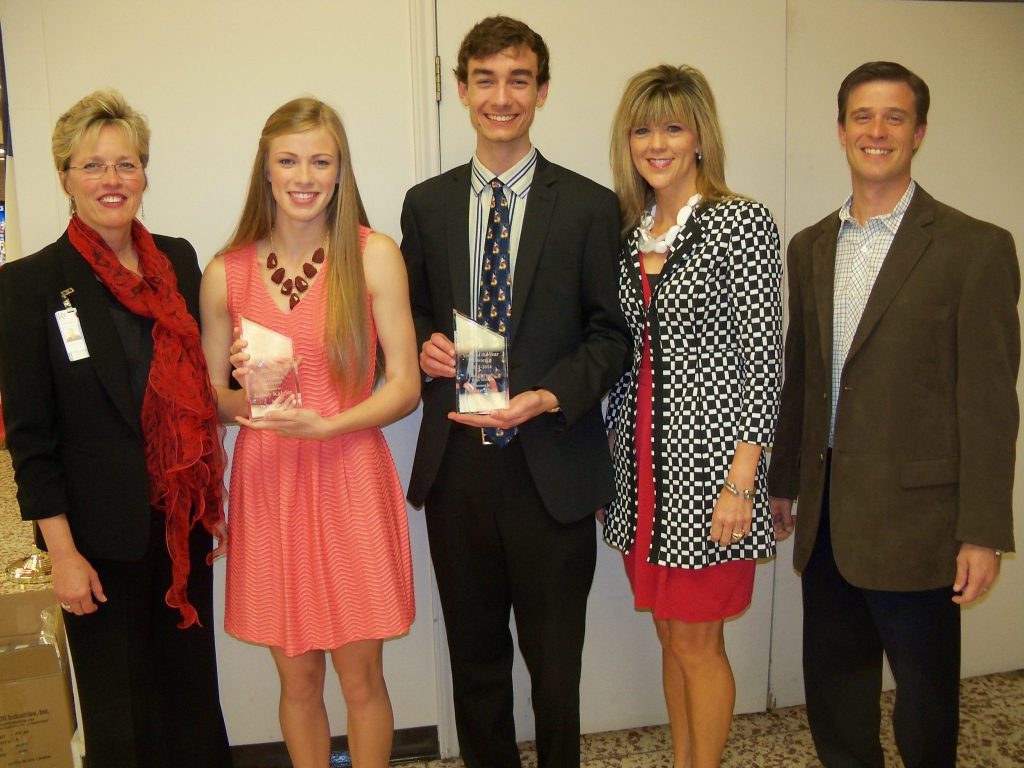 Superintendent Dr. Kay Waggoner in 2014 with Exchange Club Youth of the year Kelsey Kaigler and Shane Bono, then LHHS Principal Peggy Dillon and Exchange Club’s Reed Wilcox