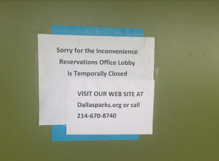 Sign on door of onetime reservation offices