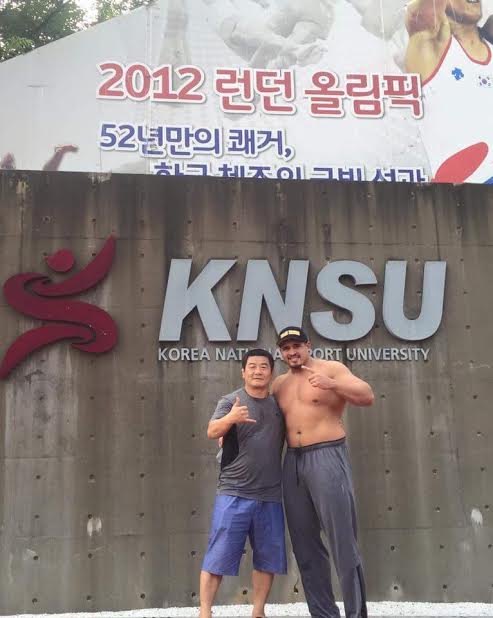 Florian "Ski" poses with his Korean wrestling coach before heading to Rio for the Olympic Games. Courtesy family 