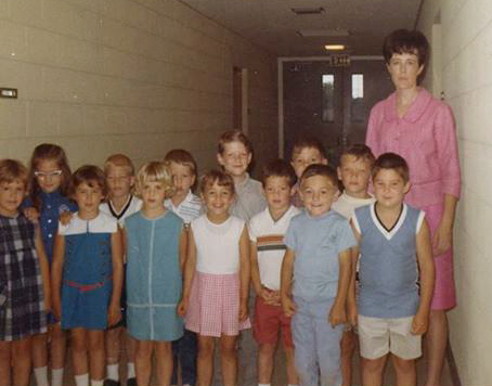 Betty Woodring with her first first grade class, 1967