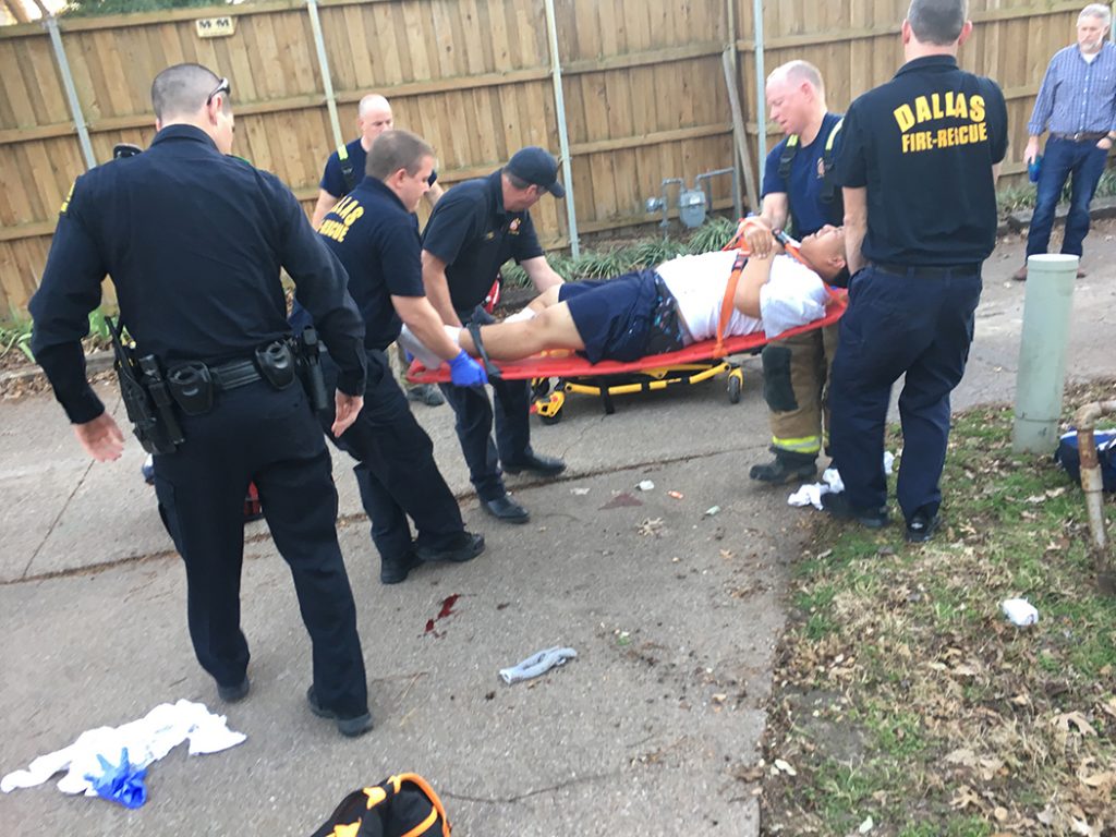 CAPTION: Snapshots of intruder Julio Rivera receiving medical treatment after being shot by Andre Lanaux, who caught the teen in his home. (Photos courtesy of Julie Lanaux)