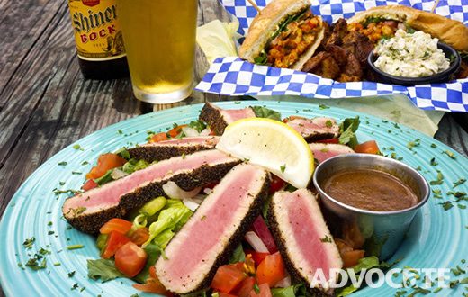 Ahi Tuna Salad and Blackend Crawfish Po' Boy.