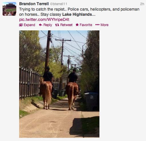 Lake Highlands residents tweeted today's search, including photos of the mounted police 
