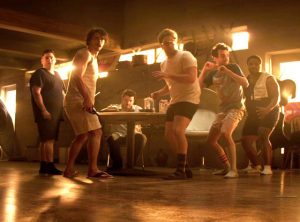 (l to r): Jonah Hill, James Franco, Danny McBride, Seth Rogen, Jay Baruchel, and Craig Robinson vs. the Apocalypse in "This is the End".