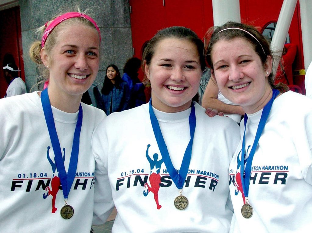 Molly, Liz and Charlotte at their first marathon together in Houston in 2004