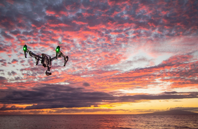 Aerial drone over water (stock photo by Shane Perry) 