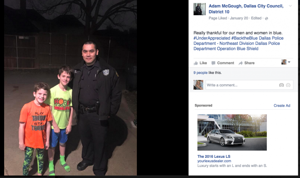 McGough thanks Dallas Police. (Screen shot of Facebook page)