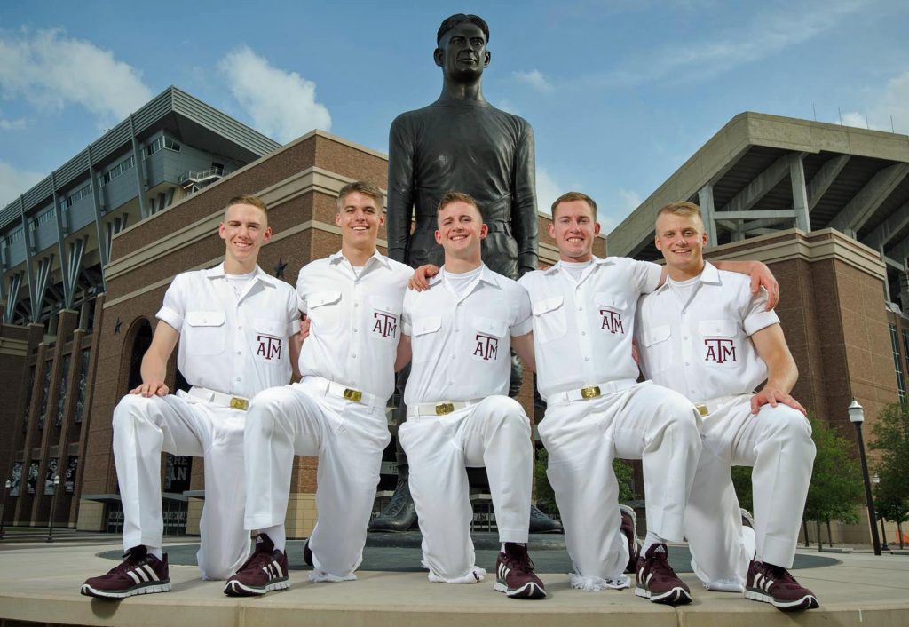 Chris (left end) with this year's Aggie Yell Leaders
