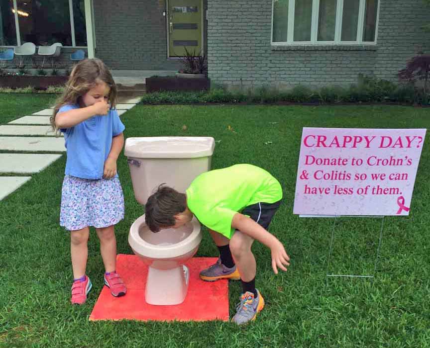 The pink potty lands at the home of Mark and Maurie Gray