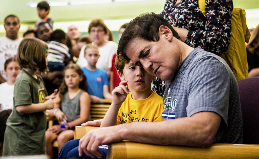 DALLAS, TX 06/07/2016 Entrepreneur and philanthropist Mark Cuban, along with his son, Jake Cuban, read books a gaggle of children at the Audelia Branch Library in Dallas, TX on June 7, 2016 as part of the Mayor’s Summer Reading Club, an initiative to get kids reading during the summer months. Credit: Danny Fulgencio