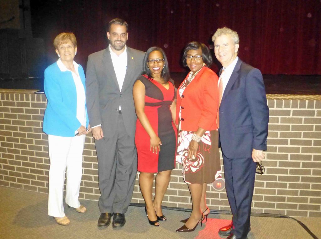 State Rep. Linda Koop, Councilmember Adam McGough, Councilmember Tiffinni A. Young, Councilmember Carolyn King Arnold and City Manager A.C. Gonzales