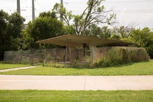 Hamilton Park’s pavilion on Willowdell Drive. In its current state, the pavilion has been vandalized and fenced off. (Photo by Rasy Ran)
