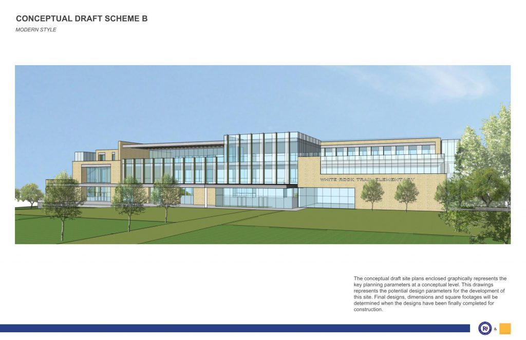 The glass construction option for the elementary school on White Rock Trail