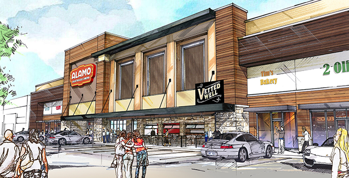 An artist rendering of the Alamo Drafthouse location.