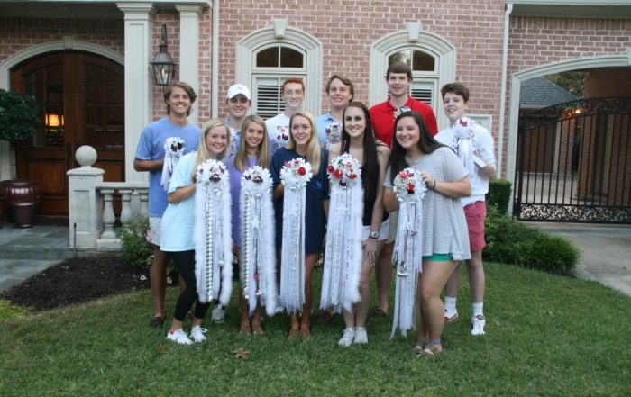 Back row, from left: Senior King Caleb Addison, Johnny Bargas, Canon Hicks, Kameron Hartman, Ben Mason and Jack Spraberry. Front row, from left: Erin Moudy, Meghan Martin, Senior Queen nominee Caroline Combs, Claire Sowards and Riley Smith.