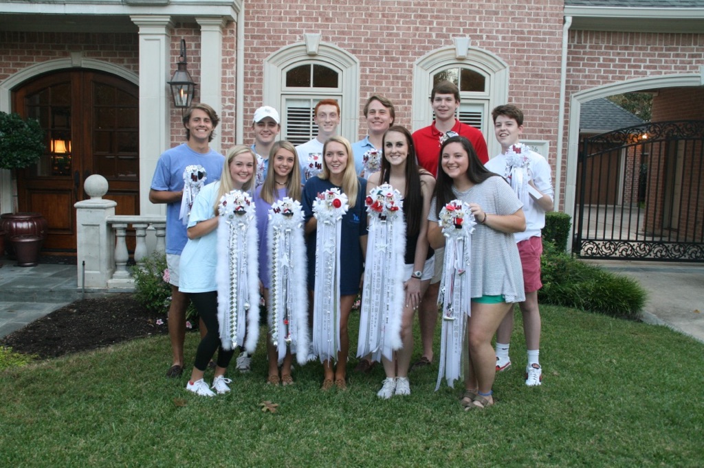 Back row, from left: Senior King Caleb Addison, Johnny Bargas, Canon Hicks, Kameron Hartman, Ben Mason and Jack Spraberry. Front row, from left: Erin Moudy, Meghan Martin, Senior Queen nominee Caroline Combs, Claire Sowards and Riley Smith.