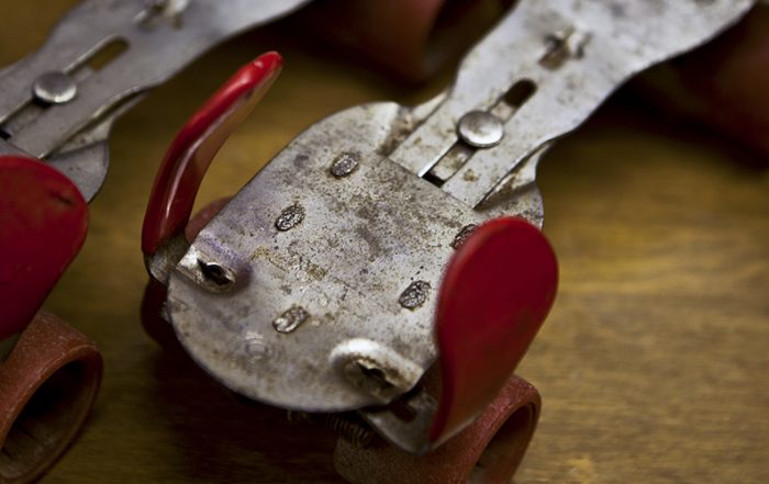 Old fashioned roller skates on display at White Rock Skate Center. (Photo by Danny Fulgencio)