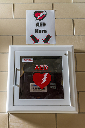 A.E.D. devices in RISD schools are highly visible and accessible. (Photo by Danny Fulgencio)