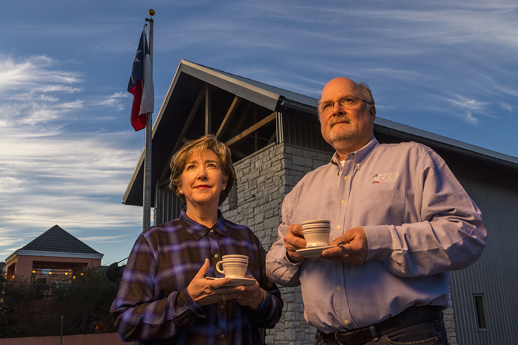 Nancy and Robert Baker in front of their first coffee shop, which opened 12 years ago in Lake Highlands (Photos by Danny Fulgencio)