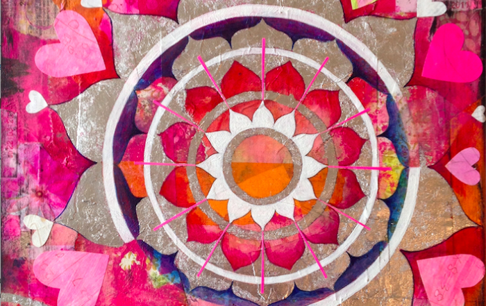 "Heart Mandala," a mixed-media piece by Shelley Kommers, is included in "El Corazon."