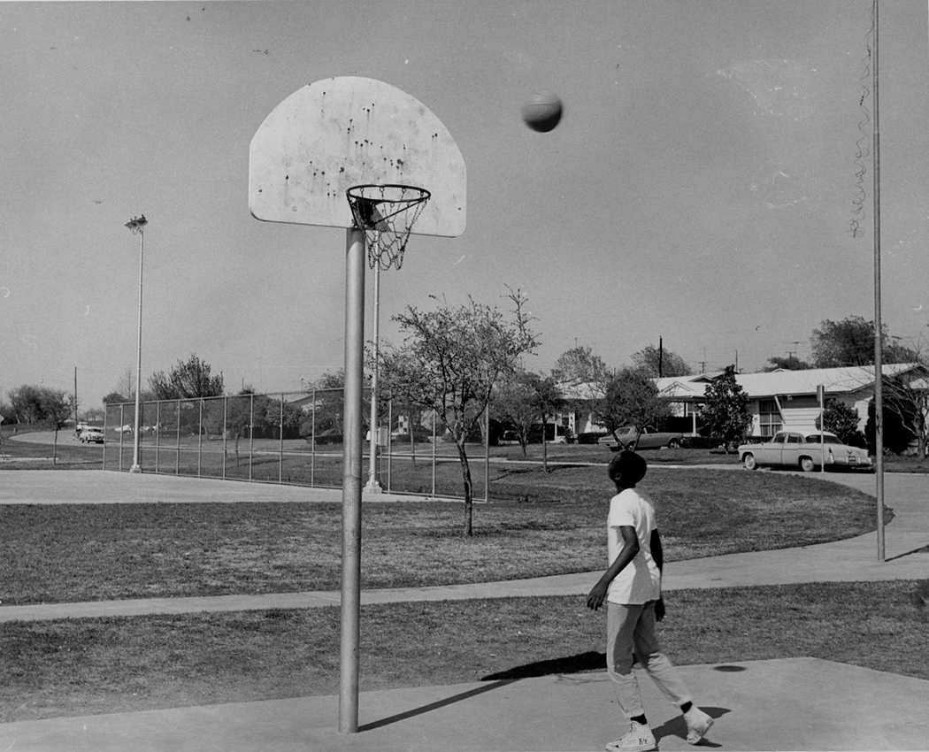 Basketball hoop at Hamilton Park,  April 6, 1968