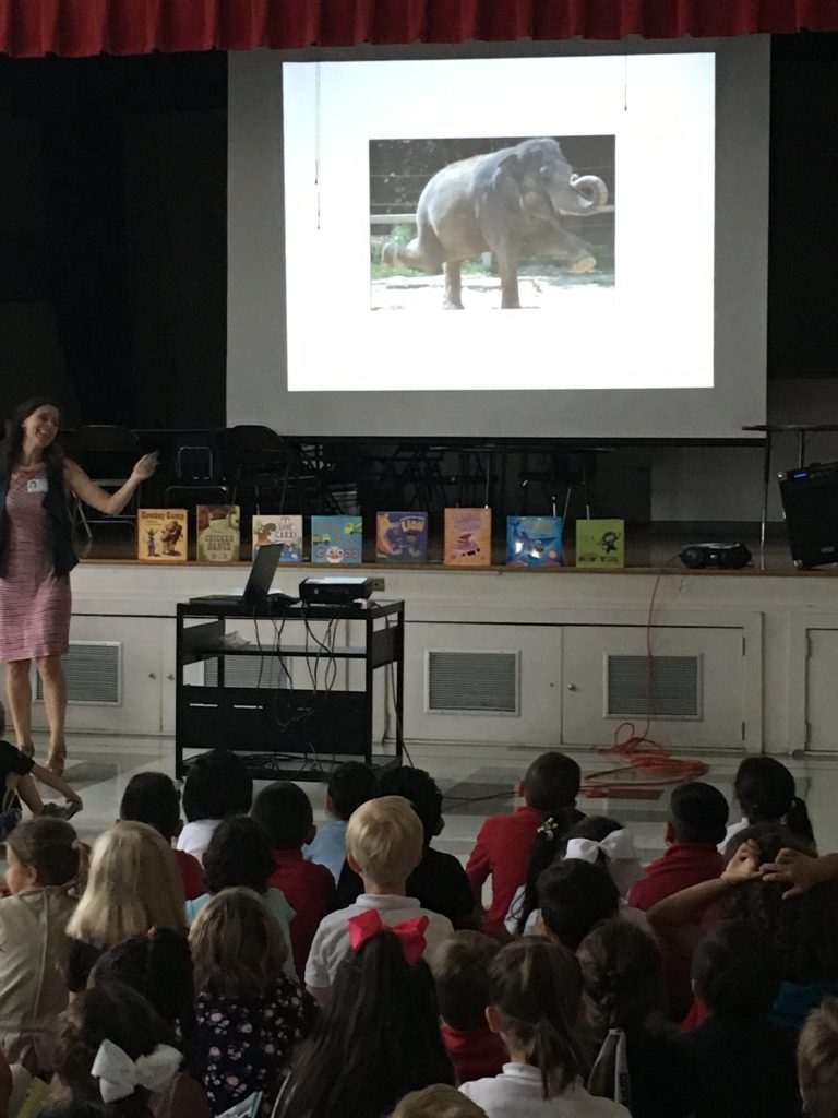 Tammi Sauer shares her children's books with Lake Highlands Elementary. 