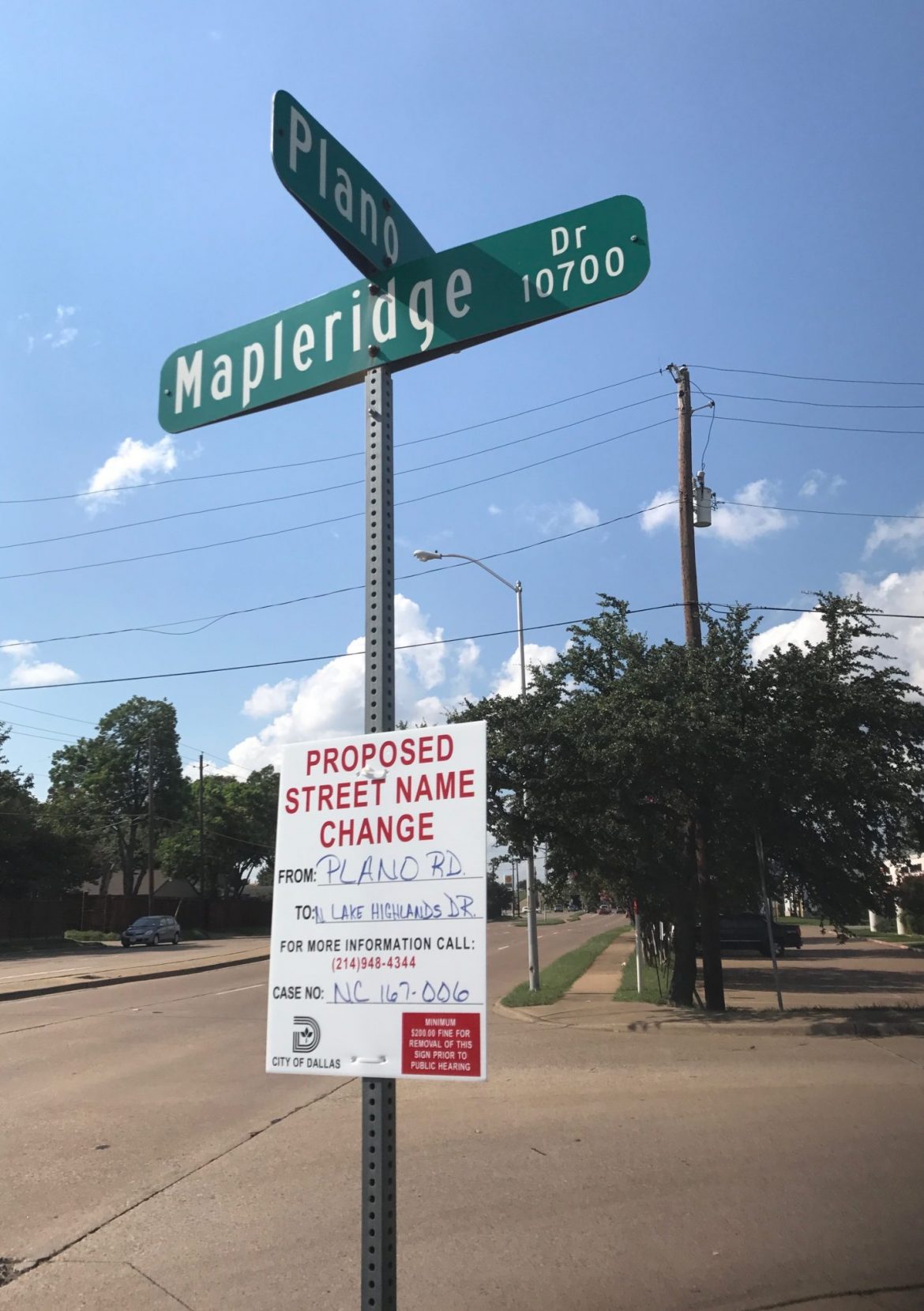 Plano Road could soon by Lake Highlands Drive.