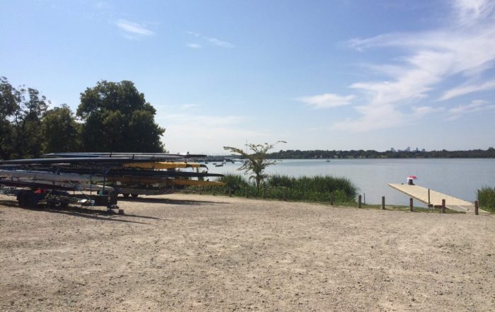 Dallas United Crew keeps its boats on trailers near the shoreline by Big Thicket.