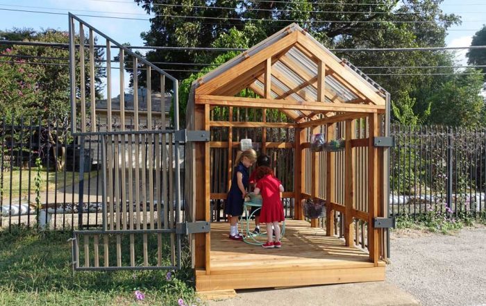 After winning the Grasshopper House from the Parade of Playhouses, Lake Highlands neighbor Julie Noble donated it to Saint James.