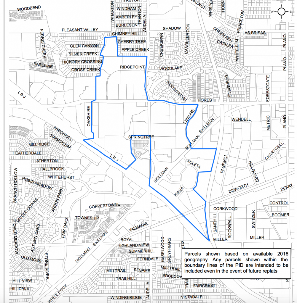 The boundaries of the newly formed North Lake Highlands Public Improvement District. 