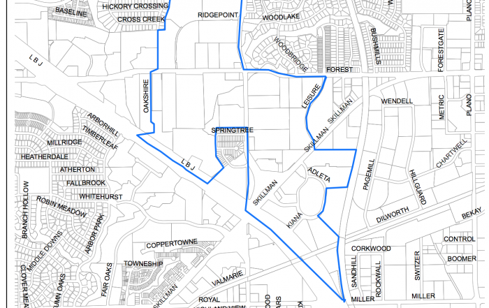 The boundaries of the newly formed North Lake Highlands Public Improvement District.
