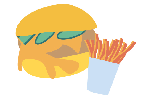 Burger and fries. Illustrations by jynnette Neal